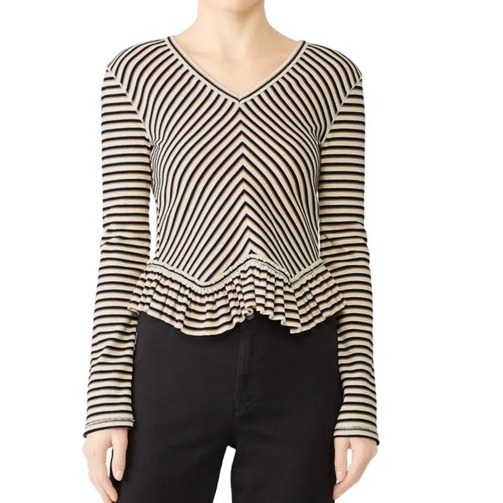 See By Chloe Striped Ruffle Hem Top